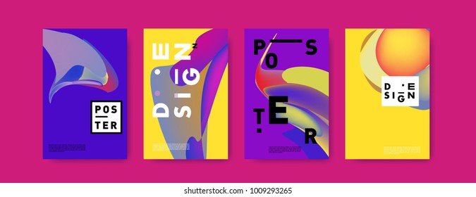 Colorful abstract liquid and fluid poster and cover design. Minimal geometric pattern gradients backgrounds. Eps10 vector.