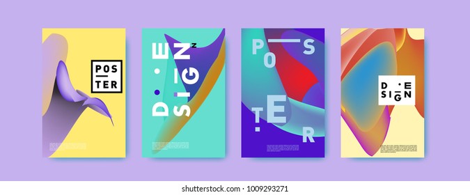 Colorful abstract liquid and fluid poster and cover design. Minimal geometric pattern gradients backgrounds. Eps10 vector.