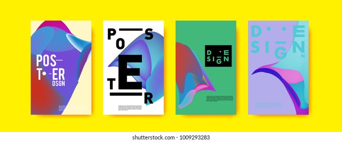 Colorful abstract liquid and fluid poster and cover design. Minimal geometric pattern gradients backgrounds. Eps10 vector.