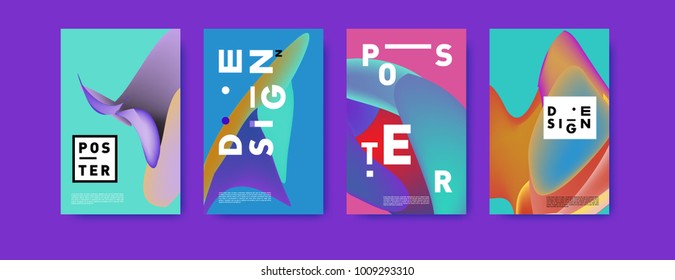 Colorful abstract liquid and fluid poster and cover design. Minimal geometric pattern gradients backgrounds. Eps10 vector.