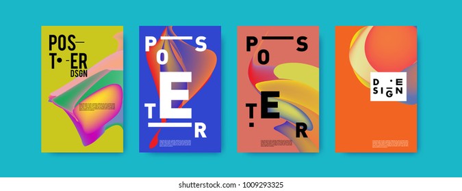 Colorful abstract liquid and fluid poster and cover design. Minimal geometric pattern gradients backgrounds. Eps10 vector.