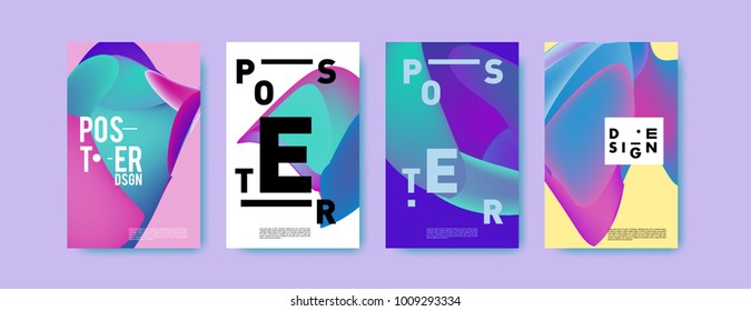 Colorful abstract liquid and fluid poster and cover design. Minimal geometric pattern gradients backgrounds. Eps10 vector.