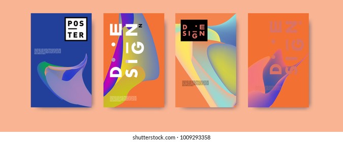 Colorful abstract liquid and fluid poster and cover design. Minimal geometric pattern gradients backgrounds. Eps10 vector.