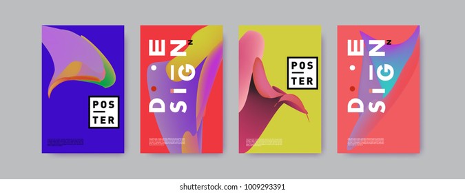 Colorful abstract liquid and fluid poster and cover design. Minimal geometric pattern gradients backgrounds. Eps10 vector.