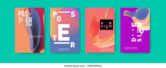 Colorful abstract liquid and fluid poster and cover design. Minimal geometric pattern gradients backgrounds. Eps10 vector.