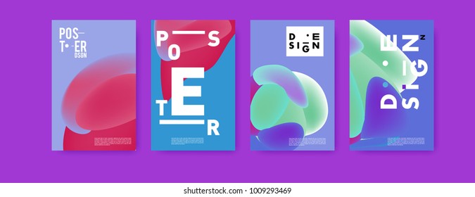 Colorful abstract liquid and fluid poster and cover design. Minimal geometric pattern gradients backgrounds. Eps10 vector.