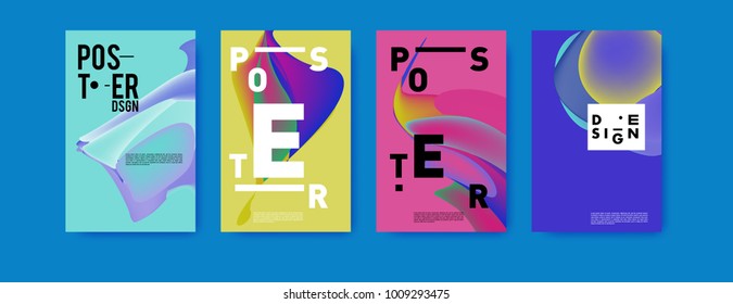 Colorful abstract liquid and fluid poster and cover design. Minimal geometric pattern gradients backgrounds. Eps10 vector.
