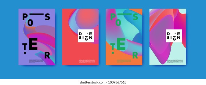 Colorful abstract liquid and fluid poster and cover design. Minimal geometric pattern gradients backgrounds. Eps10 vector.