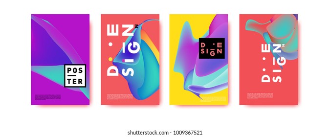 Colorful abstract liquid and fluid poster and cover design. Minimal geometric pattern gradients backgrounds. Eps10 vector.