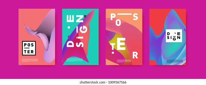 Colorful abstract liquid and fluid poster and cover design. Minimal geometric pattern gradients backgrounds. Eps10 vector.