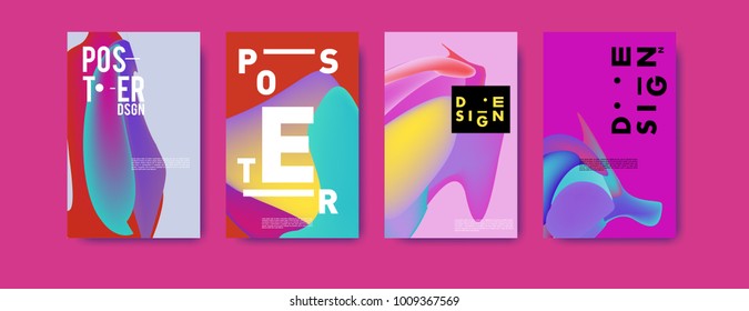 Colorful abstract liquid and fluid poster and cover design. Minimal geometric pattern gradients backgrounds. Eps10 vector.