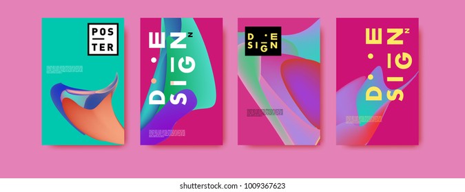 Colorful abstract liquid and fluid poster and cover design. Minimal geometric pattern gradients backgrounds. Eps10 vector.