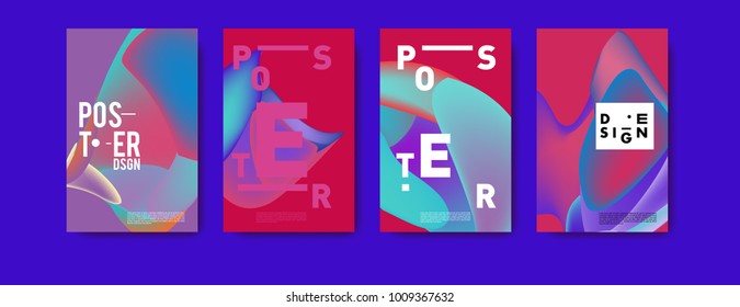 Colorful abstract liquid and fluid poster and cover design. Minimal geometric pattern gradients backgrounds. Eps10 vector.