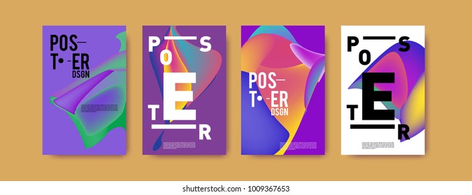 Colorful abstract liquid and fluid poster and cover design. Minimal geometric pattern gradients backgrounds. Eps10 vector.