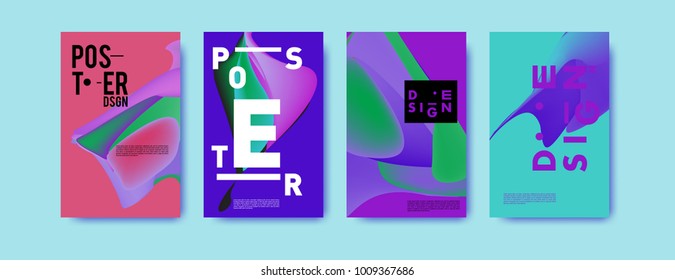 Colorful abstract liquid and fluid poster and cover design. Minimal geometric pattern gradients backgrounds. Eps10 vector.