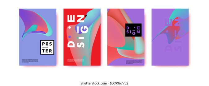 Colorful abstract liquid and fluid poster and cover design. Minimal geometric pattern gradients backgrounds. Eps10 vector.