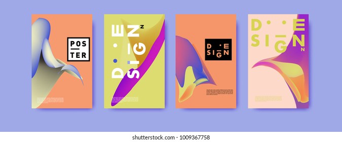 Colorful abstract liquid and fluid poster and cover design. Minimal geometric pattern gradients backgrounds. Eps10 vector.