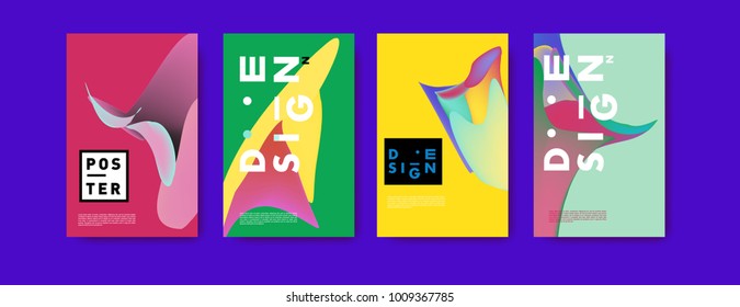 Colorful abstract liquid and fluid poster and cover design. Minimal geometric pattern gradients backgrounds. Eps10 vector.