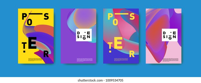 Colorful abstract liquid and fluid poster and cover design. Minimal geometric pattern gradients backgrounds. Eps10 vector.