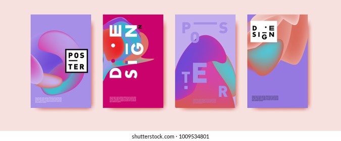 Colorful abstract liquid and fluid poster and cover design. Minimal geometric pattern gradients backgrounds. Eps10 vector.