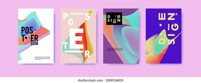 Colorful abstract liquid and fluid poster and cover design. Minimal geometric pattern gradients backgrounds. Eps10 vector.