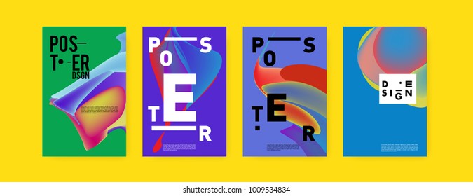 Colorful abstract liquid and fluid poster and cover design. Minimal geometric pattern gradients backgrounds. Eps10 vector.