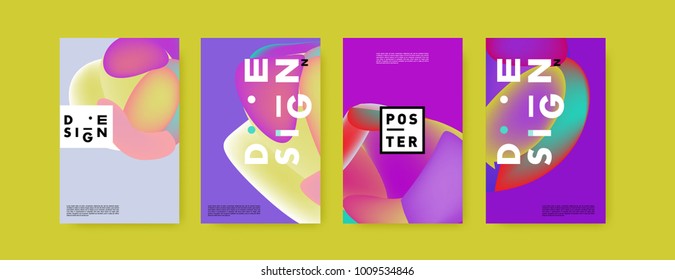 Colorful abstract liquid and fluid poster and cover design. Minimal geometric pattern gradients backgrounds. Eps10 vector.