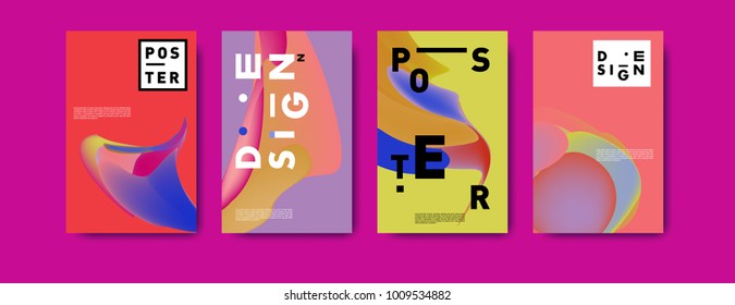 Colorful abstract liquid and fluid poster and cover design. Minimal geometric pattern gradients backgrounds. Eps10 vector.