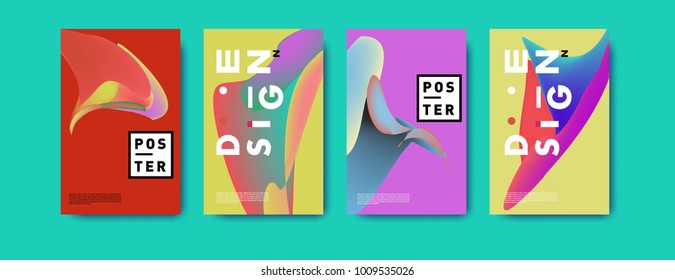 Colorful abstract liquid and fluid poster and cover design. Minimal geometric pattern gradients backgrounds. Eps10 vector.