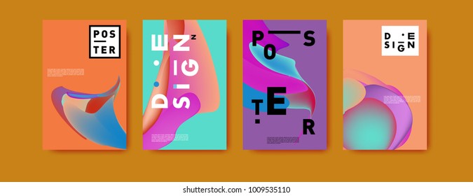 Colorful abstract liquid and fluid poster and cover design. Minimal geometric pattern gradients backgrounds. Eps10 vector.