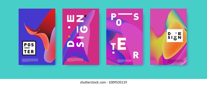 Colorful abstract liquid and fluid poster and cover design. Minimal geometric pattern gradients backgrounds. Eps10 vector.