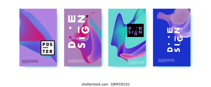 Colorful abstract liquid and fluid poster and cover design. Minimal geometric pattern gradients backgrounds. Eps10 vector.