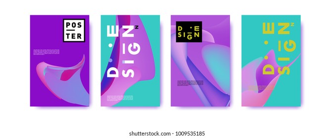 Colorful abstract liquid and fluid poster and cover design. Minimal geometric pattern gradients backgrounds. Eps10 vector.