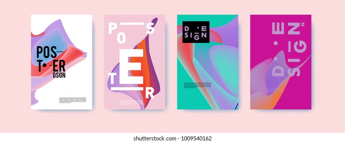 Colorful abstract liquid and fluid poster and cover design. Minimal geometric pattern gradients backgrounds. Eps10 vector.