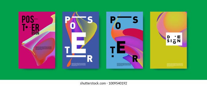 Colorful abstract liquid and fluid poster and cover design. Minimal geometric pattern gradients backgrounds. Eps10 vector.