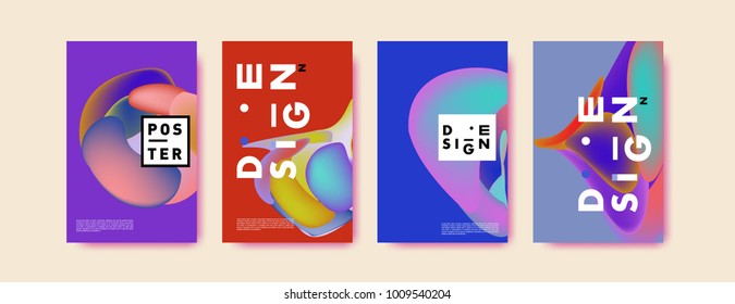 Colorful abstract liquid and fluid poster and cover design. Minimal geometric pattern gradients backgrounds. Eps10 vector.