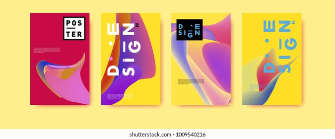 Colorful abstract liquid and fluid poster and cover design. Minimal geometric pattern gradients backgrounds. Eps10 vector.