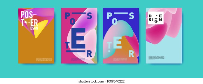 Colorful abstract liquid and fluid poster and cover design. Minimal geometric pattern gradients backgrounds. Eps10 vector.