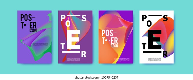 Colorful abstract liquid and fluid poster and cover design. Minimal geometric pattern gradients backgrounds. Eps10 vector.