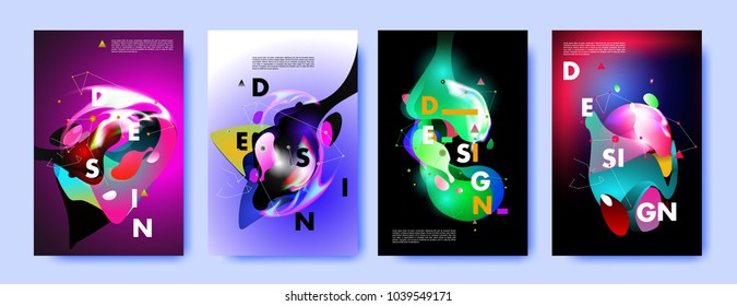 Colorful abstract liquid and fluid poster and cover design. Minimal geometric pattern gradients backgrounds. Eps10 vector.