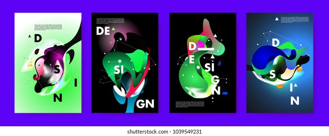 Colorful abstract liquid and fluid poster and cover design. Minimal geometric pattern gradients backgrounds. Eps10 vector.