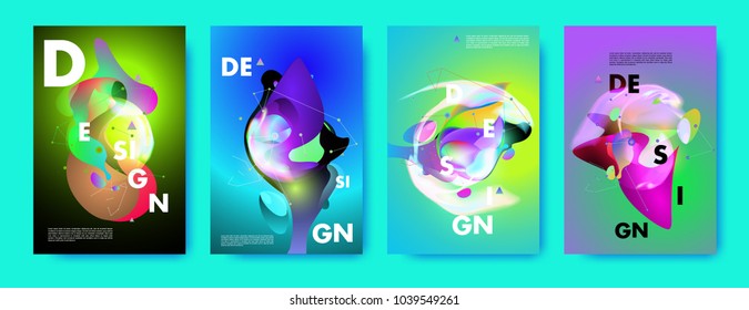 Colorful abstract liquid and fluid poster and cover design. Minimal geometric pattern gradients backgrounds. Eps10 vector.