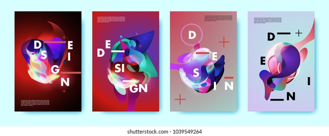 Colorful abstract liquid and fluid poster and cover design. Minimal geometric pattern gradients backgrounds. Eps10 vector.