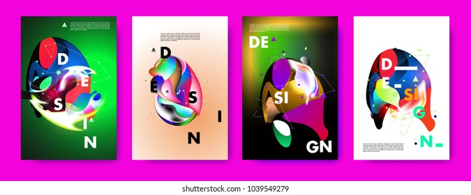 Colorful abstract liquid and fluid poster and cover design. Minimal geometric pattern gradients backgrounds. Eps10 vector.