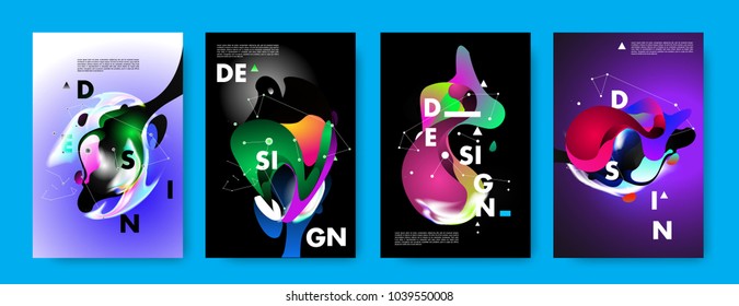 Colorful abstract liquid and fluid poster and cover design. Minimal geometric pattern gradients backgrounds. Eps10 vector.