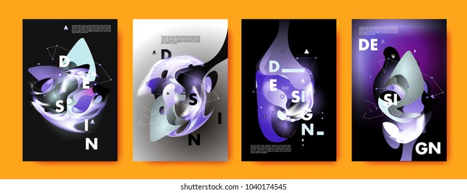 Colorful abstract liquid and fluid poster and cover design. Minimal geometric pattern gradients backgrounds. Eps10 vector.