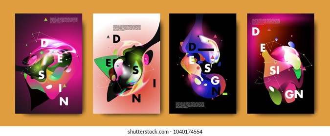 Colorful abstract liquid and fluid poster and cover design. Minimal geometric pattern gradients backgrounds. Eps10 vector.