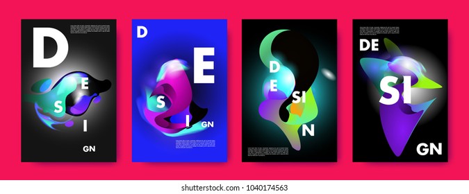 Colorful abstract liquid and fluid poster and cover design. Minimal geometric pattern gradients backgrounds. Eps10 vector.