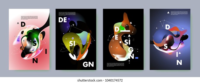 Colorful abstract liquid and fluid poster and cover design. Minimal geometric pattern gradients backgrounds. Eps10 vector.