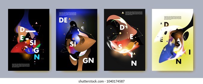 Colorful abstract liquid and fluid poster and cover design. Minimal geometric pattern gradients backgrounds. Eps10 vector.